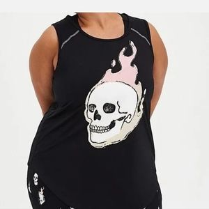 Torrid Wicking Active Flaming Goth Skull Tank Top Size 2X NWT